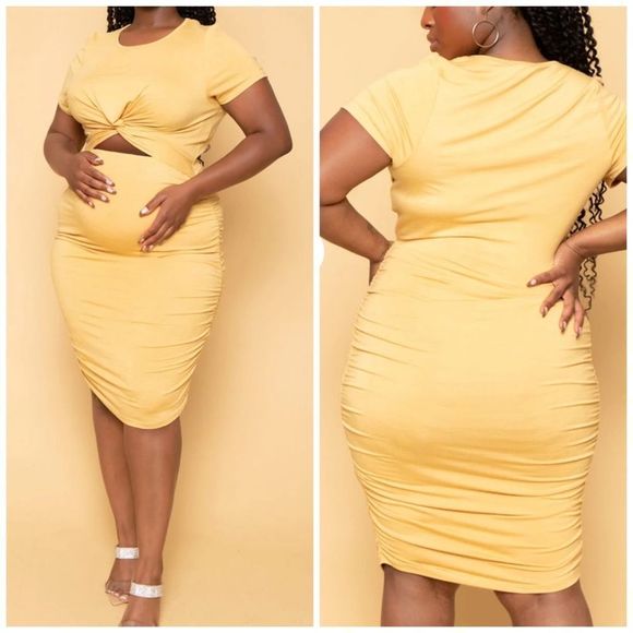 Bump Biddy Dresses & Skirts - PEEK A Boo Maternity Dress - Mustard